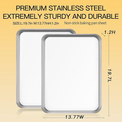 Commercial Quality Baking Sheet Pan Set, Natural Stainless Steel Cookie Sheet, Warp Resistant Nonstick Baker's Half Sheet Pan, Large Thick Cookie Tray Pans for Baking, Roasting(2 Pack, 20X14Inch) - Image 2