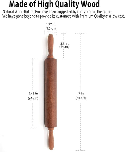 Classic Sapele Wooden Rolling Pin With Handles,Wood Baking Roller （17''L x 1.77"W) - Image 5