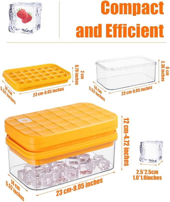 Brigii Ice Cube Tray with Lid&Bin, Ice Cube Mold with 56 Cubes, Stackable Ice Trays for Freezer with Easy-Release Silicone Bottom, for Drinks, Coffee, cocktail - Image 2