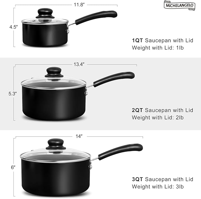 MICHELANGELO Nonstick Saucepan with Lid, Ceramic Sauce Pan Sets, Easy to Clean Sauce Pans, Multi-Purpose Cooking Pots, 1QT, Black - Image 6