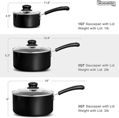 MICHELANGELO Nonstick Saucepan with Lid, Ceramic Sauce Pan Sets, Easy to Clean Sauce Pans, Multi-Purpose Cooking Pots, 3QT, Black - Image 7