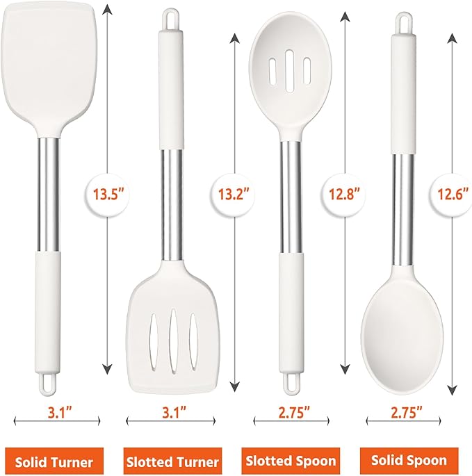 E-far Cooking Utensils Set of 4, Silicone Kitchen Utensils for Non-stick Cookware, Heat Resistant & Non-toxic Slotted Spatula Solid Spoon Turner for Flipping Mixing Serving Basting(White) - Image 2