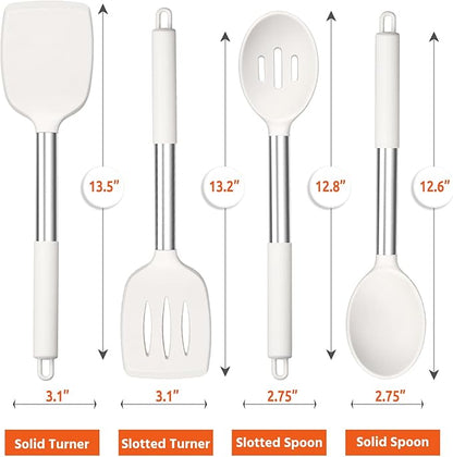 E-far Cooking Utensils Set of 4, Silicone Kitchen Utensils for Non-stick Cookware, Heat Resistant & Non-toxic Slotted Spatula Solid Spoon Turner for Flipping Mixing Serving Basting(White) - Image 2