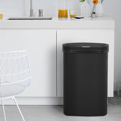 BestOffice Black Plastic Touch Free High-Capacity Garbage Can with Lid, 49L/13G, Rectangular, Quiet Close, Kitchen, Bedroom, Bathroom, Office - Image 2