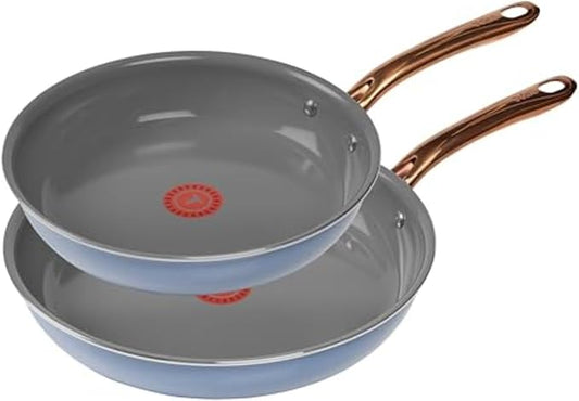 T-Fal Preserve Ceramic Nonstick Frying Pan 2-Pc Set, 8.5" & 11", Oven Broiler Safe up to 350°F Cookware, InoCeram Glide Technology, Frying Pan Skillet, Pots & Pans, Blue