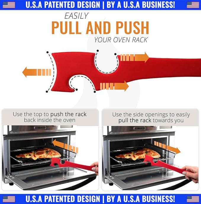 INFRAOVENS Silicone Oven Rack Push Pull Tool with Longer Handle, Shelf Puller for Air Fryer Toaster and Oven, Stick with Hook Tool for Small Kitchen Appliances, Cool Kitchen Gadgets and Accessories - Image 2