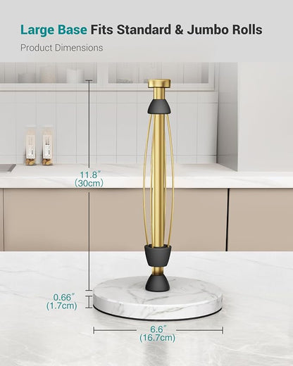 Paper Towel Holder Countertop, Marble Weighted Base, Warm Gold, One-Handed Tear, Freestanding Paper Towel Stand Rack with Ratchet Mechanism for Kitchen Bathroom Essential Decor Accessories - Image 7