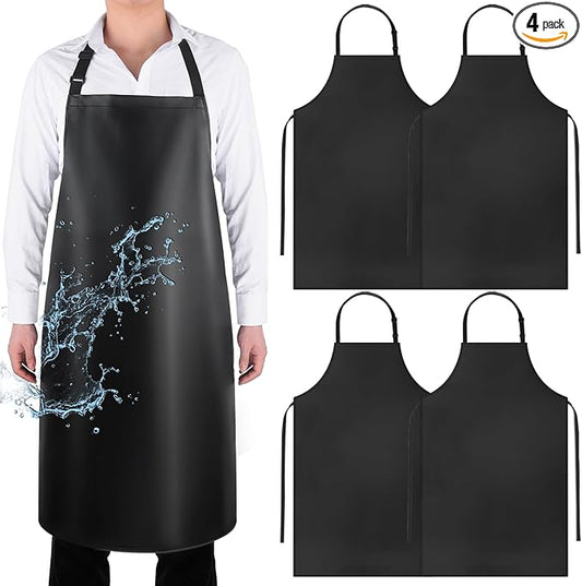 Gotega 4 Pack Waterproof Rubber PVC Apron Adjustable Dishwasher Apron-Women Men Heavy Duty Work Apron for Dishwashing Chemical Lab Butcher Grooming Black by Gotega
