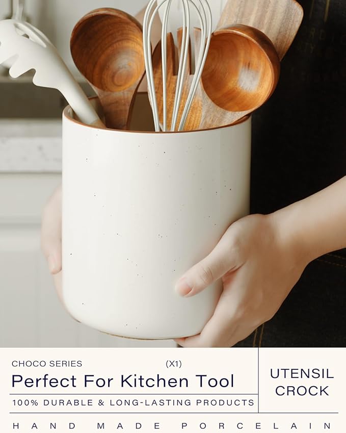 getstar Large Utensil Holder for Kitchen Counter,7.2" Vintage Ceramic Utensils Crocks Utensil Organizer for Spatula Farmhouse Kitchen Decor - Image 4