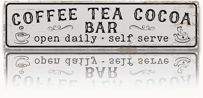 Coffee Signs for Wall, Coffee Tea Cocoa Bar Sign, Retro Metal Tin Sign, Vintage Coffees Bar Decor, Home Decor for Kitchen, Coffees Corner Decoration, Decorative Metal Wall Signs 15.8x4 Inches by Unknown