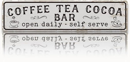 Coffee Signs for Wall, Coffee Tea Cocoa Bar Sign, Retro Metal Tin Sign, Vintage Coffees Bar Decor, Home Decor for Kitchen, Coffees Corner Decoration, Decorative Metal Wall Signs 15.8x4 Inches by Unknown
