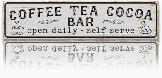 Coffee Signs for Wall, Coffee Tea Cocoa Bar Sign, Retro Metal Tin Sign, Vintage Coffees Bar Decor, Home Decor for Kitchen, Coffees Corner Decoration, Decorative Metal Wall Signs 15.8x4 Inches by Unknown