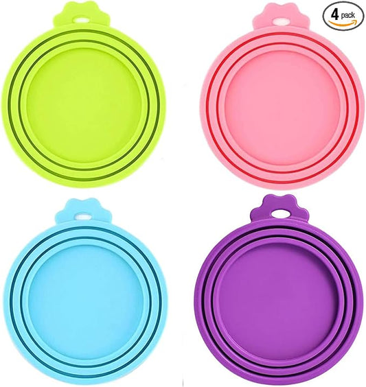 4 Pack Pet Food Can Cover Silicone Can Lids for Dog and Cat Food(Universal Size, One fit 3 Standard Size Food Cans) by Giozoc