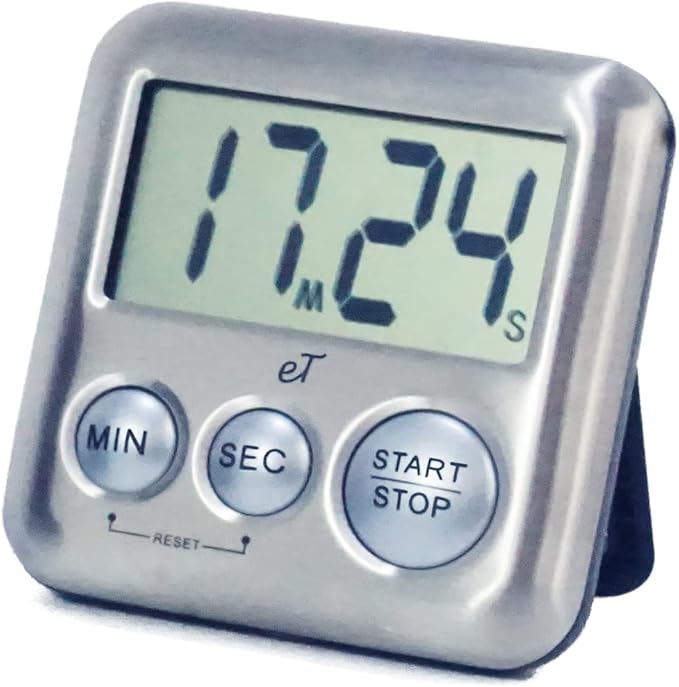 Elegant Digital Kitchen Timer Stainless Steel - Silver - Strong Magnetic Back - Kickstand - Loud Alarm - Large Display - Auto Memory - Auto Shut-Off - Model eT-26 (Silver) by eTradewinds by eTradewinds