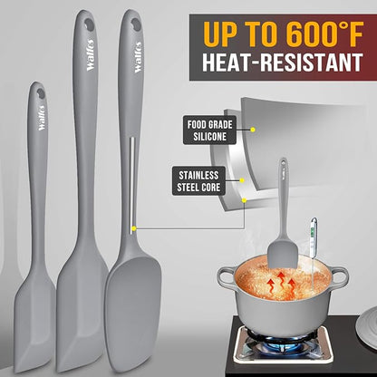 Walfos Silicone Spatula -5 Pieces Heat Resistant Kitchen Spoon Spatulas（600°F), Strong Steel Core and One-Pieces Seamless Design, Prefect for Cooking Mixing Baking - BPA Free and Dishwasher Safe,Gray - Image 3