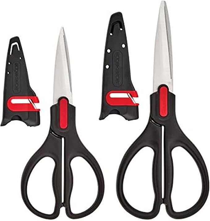 Farberware All Purpose and Utility scissors with Edgekeeper Sharpening Sheaths, Strong and Durable Multi Use Scissors, 2-Piece, Black/Red by Farberware