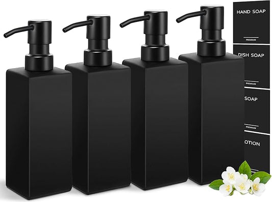 GMISUN Black Soap Dispenser, Hand Soap Dispenser Bathroom, 12 fl oz/350ml Glass Soap Dispensers with Stainless Steel Pump, Refillable Liquid Dish Dispensers for Kitchen, Modern Soap and Lotion Bottle by GMISUN