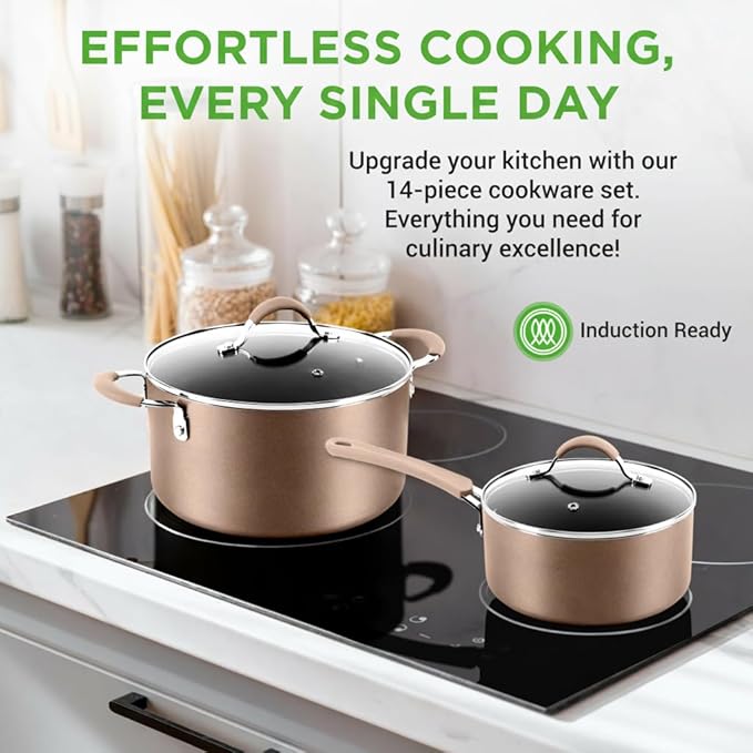 NutriChef 14-Piece Pots and Pans Set Non Stick – Induction Cookware Set, PFAS-Free Nonstick Cookware for All Cooktops, Includes Kitchen Utensils - Image 2