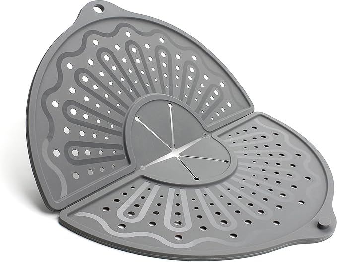 Silicone Splatter Screen For 10, 11 and 12 Inch Frying Pan, Foldable Splash Guard, Multi-Use Grease Splatter Guard/Trivet Mat, 12" Non-Stick Oil Splatter Guard, Dishwasher Safe, BPA Free, Gray by BIGOWL