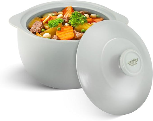 Minh Long 3.17 qt Porcelain Clay Pot for Cooking, Casserole Dish with Lid, Clay Pots for Cooking, Dutch Ovens for Stew, Soup, Steam, Oven & Microwave Safe, Heat Resistant (Vesta, 3.17 qt - Grey)