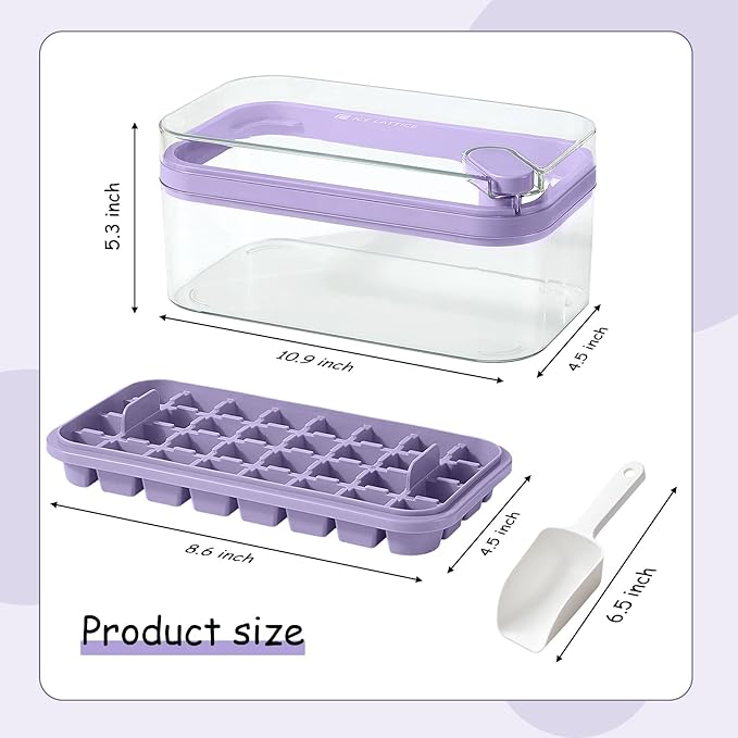 Ice Cube Tray with Lid and Bin for Freezer, 2 Pack, 64 Pcs Ice Cube Mold (Purple) - Image 3