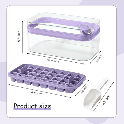 Ice Cube Tray with Lid and Bin for Freezer, 2 Pack, 64 Pcs Ice Cube Mold (Purple) - Image 3