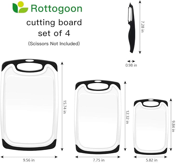 Cutting Boards for Kitchen, Plastic Chopping Board Set of 4 with Non-Slip Feet and Deep Drip Juice Groove, Easy Grip Handle, BPA Free, Non-porous, Dishwasher Safe - Image 2