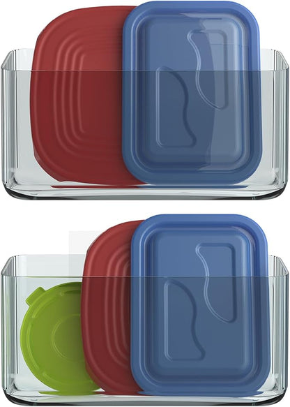 MaraFansie 2 Pack Plastic Lid Organizers - Inside Cabinet for Kitchen, No Drilling Wall Mount Container Holders for Tupperware, Food Storage, Clear Gray by MakeStorageMoreFun