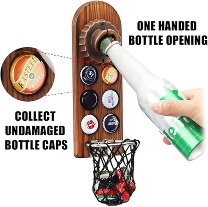 Magnetic Bottle Openers with Catcher, Wall Mounted Wooden Beer Bottle Opener, Personalised Traceless Bottle Opener, Home Bar Accessories for Kitchen, Outdoor, Ideal Beer Gifts for Men
