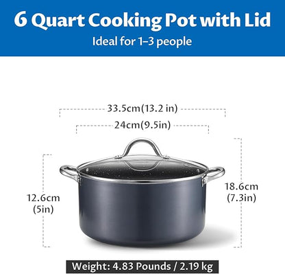 BEZIA 6 Quart Cooking Pot, Non Stick Induction Stock Pots with Lid, All Stove Compatible, 6 QT Aluminum Soup/Stew Pot For Small Households, Grey - Image 2