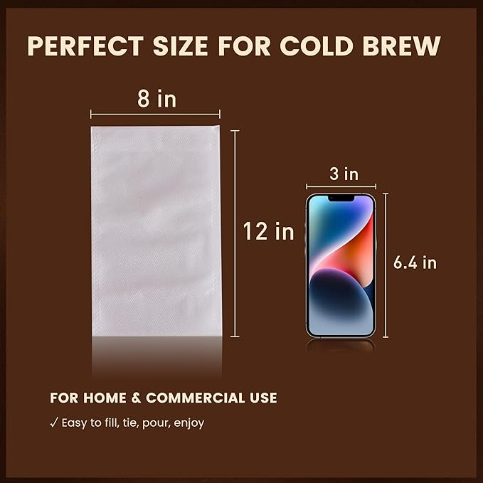 Cold Brew Bags, 100 Count Brew Coffee Filter Bags, 8 * 12 Inch Fine Mesh Drawstring Pouches, Fits Mason Jars & French Press, Ideal for Tea, Herbs & Spices - Image 2