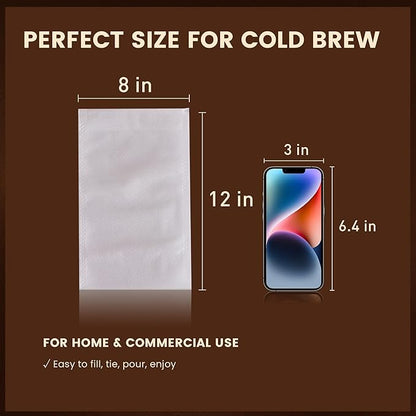 Cold Brew Bags, 100 Count Brew Coffee Filter Bags, 8 * 12 Inch Fine Mesh Drawstring Pouches, Fits Mason Jars & French Press, Ideal for Tea, Herbs & Spices - Image 2