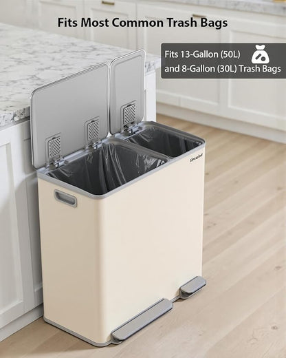 Lovewind Dual Trash Can, 14 + 6 Gallon Garbage Can for Kitchen Dual Compartment Recycling Kitchen Step Trash Bin, Stainless Steel Trash and Recycle Bin Combo with Soft-Close Lid, Apricot - Image 7
