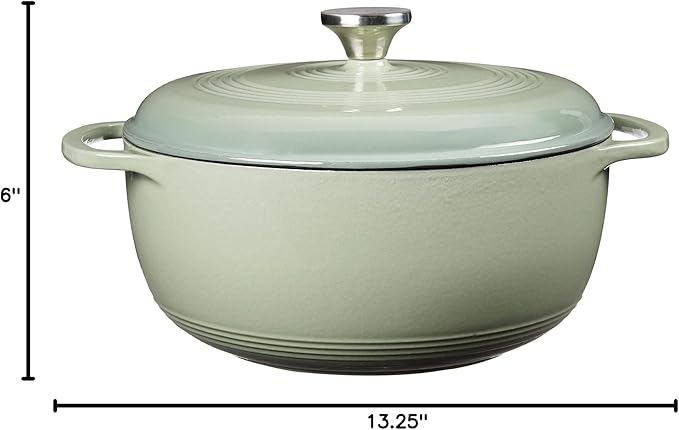Lodge Essential Enamel Cast Iron Dutch Oven - Perfect for Bread Baking, Braising, Marinating & Slow Cooking - Features Moisture-Sealing Lid & Dual Handles - Kitchen Essentials - 6 Quarts - Desert Sage - Image 9