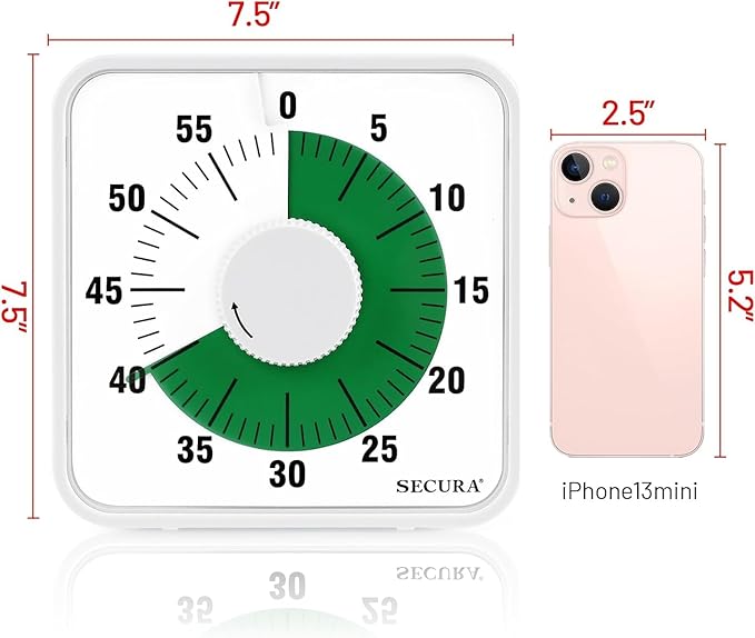 Secura 7.5 Inch Visual Timer, 60 Minute Oversize Visual Countdown Timer for Kids and Adults, Durable Mechanical Time Management Tool (Green) - Image 7