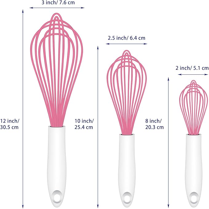 OYV Pink Silicone Whisk, Sealed Waterproof Design Set of 3, Professional Kitchen Whisks for Cooking Non-Scratch, Silicone&Stainless Steel Whisk, Heat Resistant 480°F Rubber wisk, BPA free - Image 6