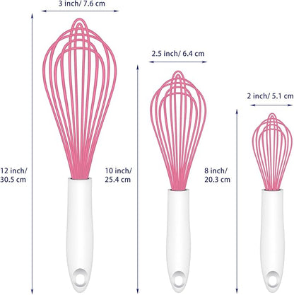 OYV Pink Silicone Whisk, Sealed Waterproof Design Set of 3, Professional Kitchen Whisks for Cooking Non-Scratch, Silicone&Stainless Steel Whisk, Heat Resistant 480°F Rubber wisk, BPA free - Image 6
