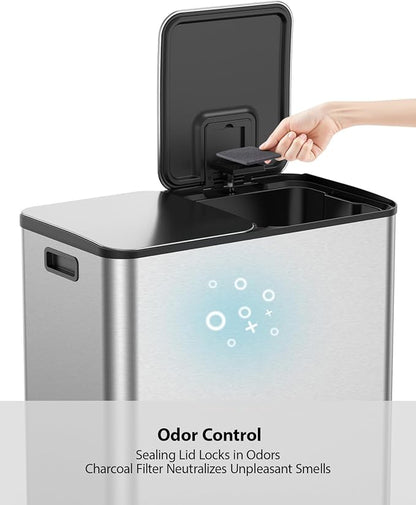 Lovewind Dual Trash and Recycling Bins for Kitchen, 2 * 11-Gallon Stainless Steel Double Trash Can, Step-On Garbage and Recycle Combo, Quiet Close, Pet-Proof, Compatible with 13-Gallon Bags, Silver - Image 8