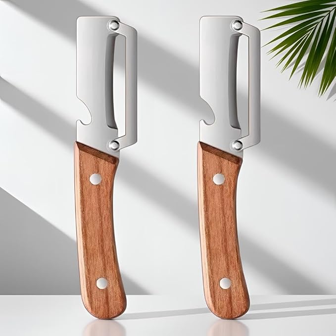 2 Pack Premium 2-in-1 Multi Functional Vegetable and Fruit Peeler with Bottle Opener, Wooden Handle, Stainless Steel Blade-Zero Snag, Smooth Glide Kitchen Tool for Potato, Carrot,Sugar Cane and More - Image 7