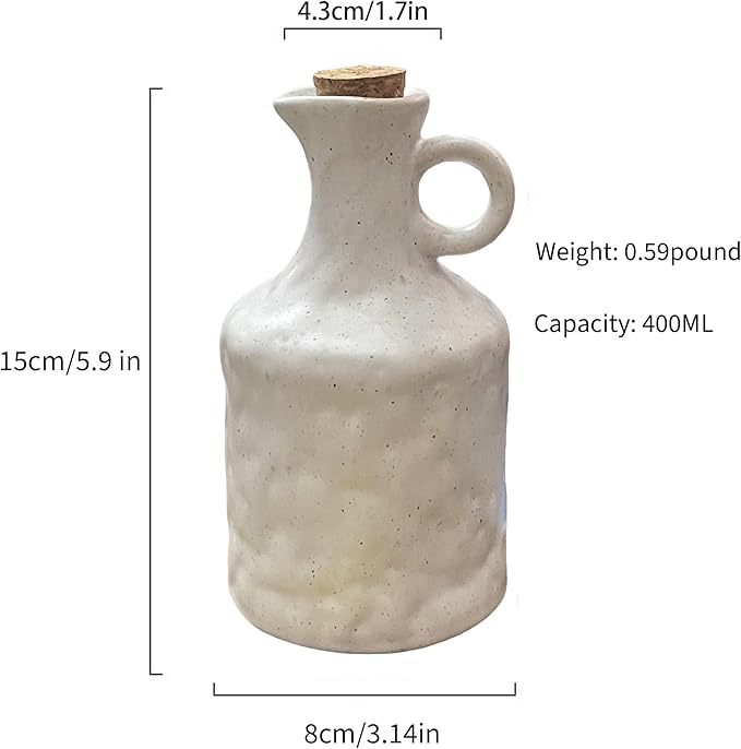 Ceramic Olive Oil Dispenser with Cork Stopper, 13.5 Oz Hand - crafted Reactive Glaze Texture Oil Pot, Leak - Proof Small Hole Spout for Kitchen, Ideal for Vinegar, Wine, Soy Sauce, Lemon Juice - Image 2
