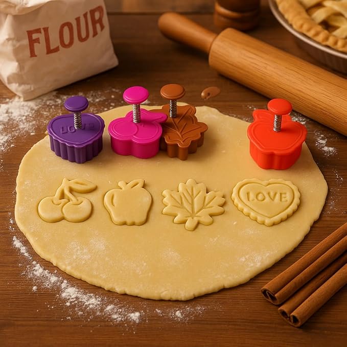 Mrs. Anderson's Baking Pie Crust Cookie Cutters, Set of 4, Spring-Action Embossing Cutters For Pie Crusts, Cookies, And Pastry Dough