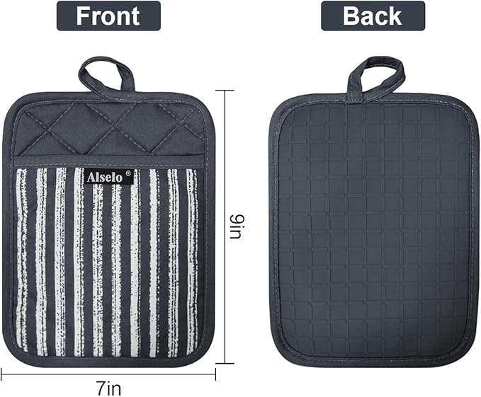Alselo Silicone Pot Holders Set of 3 Heat Resistant & Non Slip Potholders, Professional Oven Hot Pads with Pockets Mitts for Kitchen Cooking Baking Barbecue - Image 2