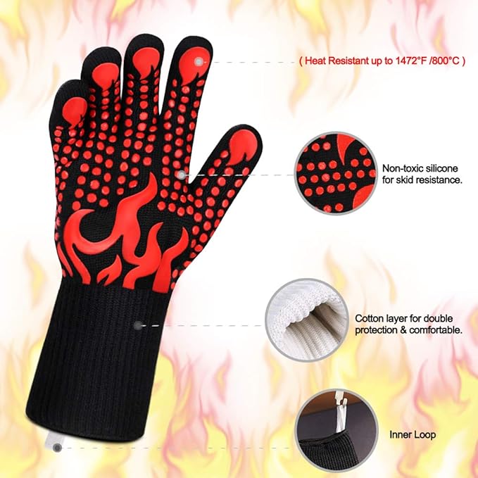 Comsmart BBQ Gloves, 1472 Degree F Heat Resistant Grilling Gloves Silicone Non-Slip Oven Gloves Long Kitchen Gloves for Barbecue, Cooking, Baking, Cutting - Image 4