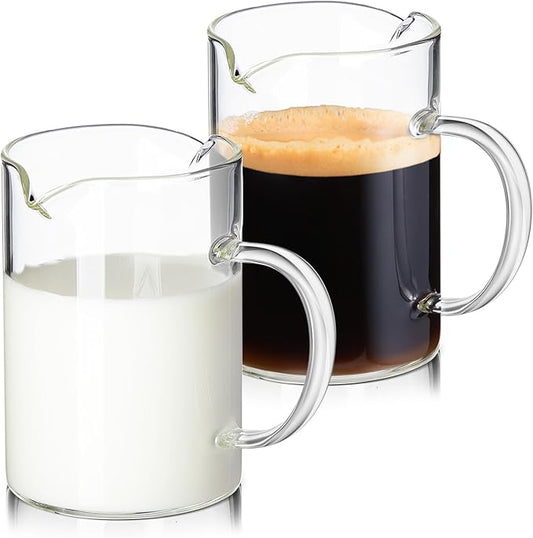 Leinuosen 2 Pcs Glass Pitcher Elegant Shaped Glass Tea Pitcher Coffee Milk Creamer Pitchers Creative Milk Frothing Pitchers Frother Cup Creamer Jug (250 ml,Simple Style)