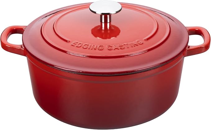 EDGING CASTING Enameled Cast Iron Dutch Oven Pot with Lid, 7 Quart, Round Dutch Ovens, Bread Oven Dual Handles, for Bread Baking, Oven Safe up to 500°F, Red by EDGINGCOOKWARE