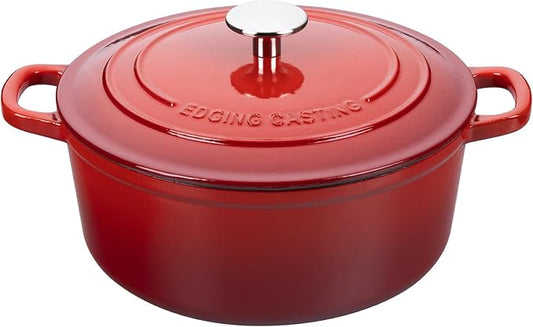 EDGING CASTING Enameled Cast Iron Dutch Oven Pot with Lid, 7 Quart, Round Dutch Ovens, Bread Oven Dual Handles, for Bread Baking, Oven Safe up to 500°F, Red by EDGINGCOOKWARE