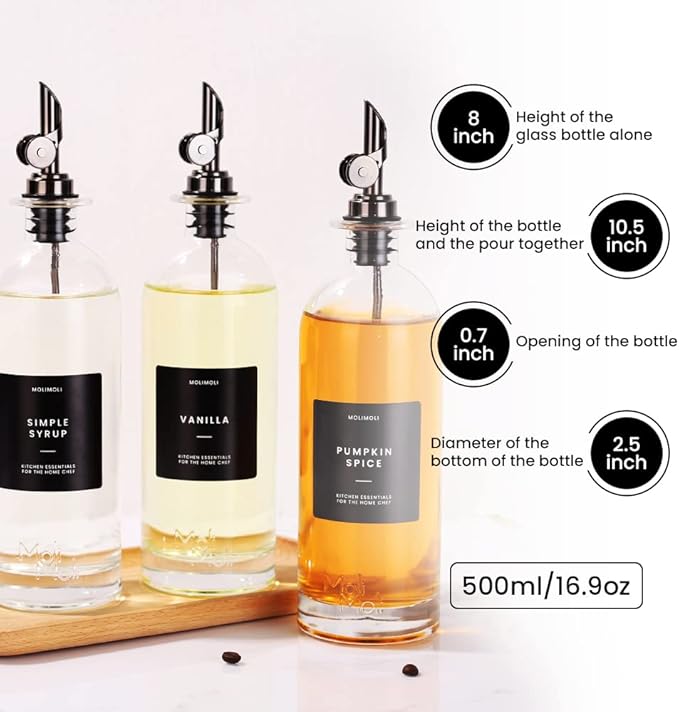 Molimoli Oil and Vinegar Dispenser with Metal Pour Spout, Weighted Pourer, Glass Bottle Dispenser for Kitchen, Olive Oil Cruet, Glass Olive Oil Bottle | 500ml, Set of 2 - Image 2