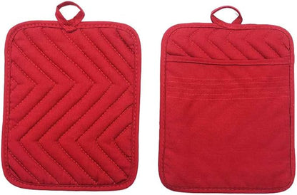 Anyi Pot Holders for Kitchen Heat Resistant, Cotton Hot Pads for Counter Table, Red Kitchen Pot Holders with Pocket - Image 6