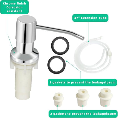 Soap Dispenser for Kitchen Sink, Built in Sink Soap Dispenser, Countertop Soap Dispenser Pump with 47" Extension Tube kit, No Need to Fill Little Bottle Again, Chrome - Image 8