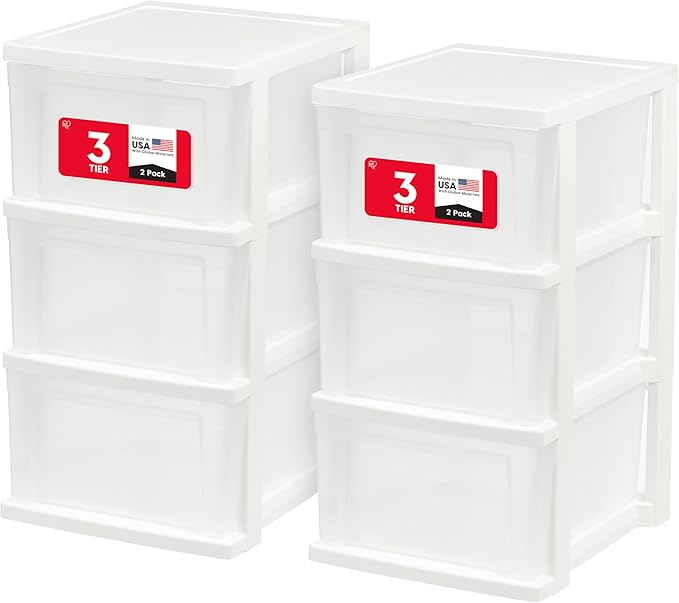 IRIS USA Plastic Drawer Storage Organizer, 3-Drawers, 2-Pack, for Classroom Art Craft Supplies, Bathroom Bedroom, Laundry Room, White/Clear by IRISUSA